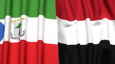 Eşitlikçi Guinea bayrakları ve gerçekçi kumaş dokusuna sahip YEmen bayrakları