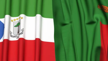 Gerçek kumaş dokusuna sahip Eşitlikçi Guinea ve ZAMBIA bayrakları