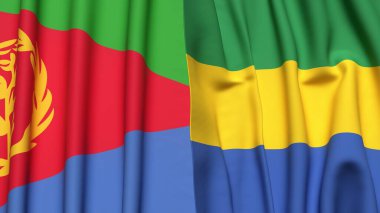 ERITREA ve GABON bayrakları gerçekçi kumaş dokusuyla