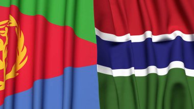 ERITREA ve GAMBIA bayrakları gerçekçi kumaş dokusuna sahip