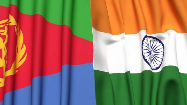 Gerçek kumaş dokusuna sahip ERITREA ve Hindistan bayrakları