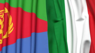 ERITREA ve İTALYA bayrakları gerçekçi kumaş dokusuyla