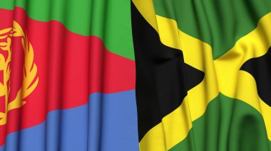 Gerçek kumaş desenli ERITREA ve JAMAICA bayrakları