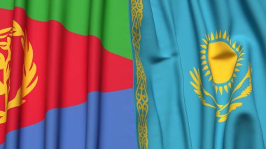 ERITREA ve KAZAKHSTAN bayrakları gerçekçi kumaş dokusuyla