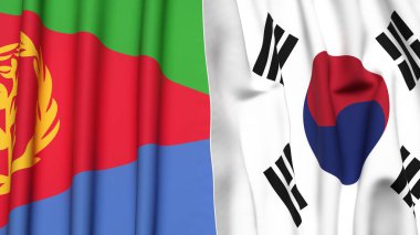 ERITREA Bayrakları ve KOREA GÜNEY Gerçekçi kumaş dokusuyla
