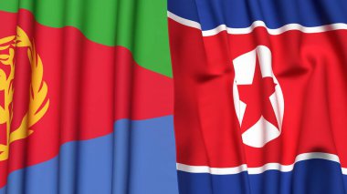 ERITREA Bayrakları ve KOREA Kuzey Gerçekçi kumaş dokusuyla