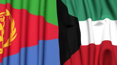 ERITREA ve KUWAIT bayrakları gerçekçi kumaş dokusuyla