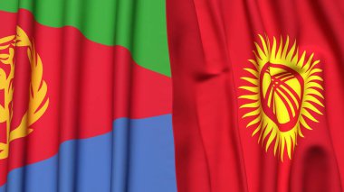 ERITREA ve KYRGYZSTAN bayrakları gerçekçi kumaş dokusuyla