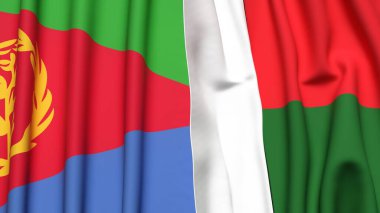 ERITREA ve MADAGASCAR bayrakları gerçekçi kumaş dokusuna sahip