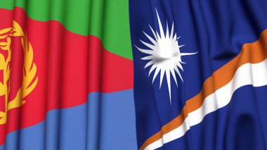 ERITREA Bayrakları ve Marshall Adaları Gerçekçi kumaş dokusuna sahip
