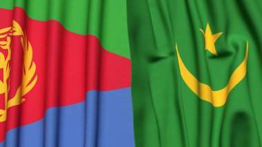 Gerçekçi kumaş dokusuna sahip ERITREA ve MAURITANIA bayrakları