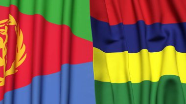 Gerçekçi kumaş dokusuna sahip ERITREA ve MAURITIUS bayrakları