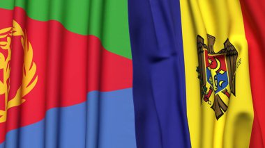 Gerçek kumaş dokusuna sahip ERITREA ve MOLDOVA bayrakları