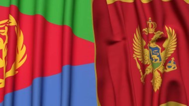 ERITREA ve MONTENEGRO bayrakları gerçekçi kumaş dokusuyla