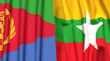 ERITREA ve Myanmar bayrakları gerçekçi kumaş dokusuyla