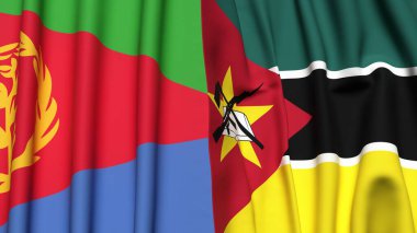 ERITREA ve MOZAMBIQUE bayrakları gerçekçi kumaş dokusuyla