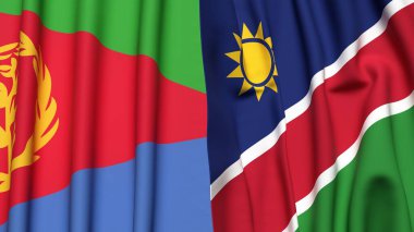 Gerçek kumaş dokusuna sahip ERITREA ve NAMIBIA bayrakları