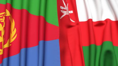 ERITREA ve OMAN bayrakları gerçekçi kumaş desenli