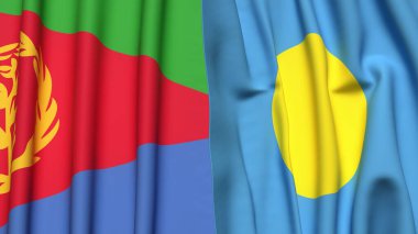 ERITREA ve PALAU bayrakları gerçekçi kumaş dokusuyla