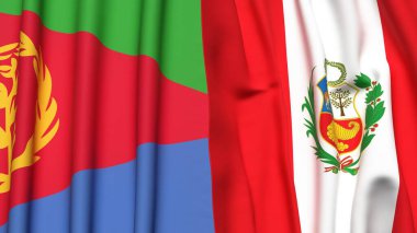 Gerçek kumaş desenli ERITREA ve Peru bayrakları