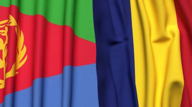 ERITREA ve ROMANIA bayrakları gerçekçi kumaş dokusuyla
