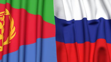 Gerçekçi kumaş dokusuna sahip ERITREA ve RUSSIA bayrakları