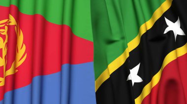 Gerçek kumaş dokusuna sahip ERITREA ve Aziz Kitts bayrakları