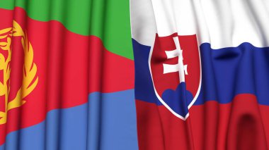 Gerçek kumaş dokusuna sahip ERITREA ve SLOVAKIA bayrakları