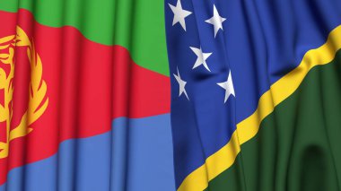 ERITREA Bayrakları ve SOLOMON Adaları Gerçekçi kumaş dokusuna sahip