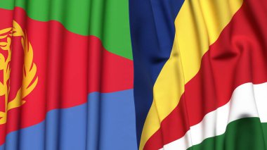 ERITREA ve SEYCHELLES bayrakları gerçekçi kumaş dokusuyla