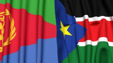 ERITREA Bayrakları ve gerçekçi kumaş dokusuna sahip Güney Sudan Bayrakları
