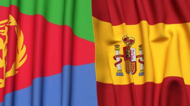 ERITREA ve SPAIN bayrakları gerçekçi kumaş dokusuyla