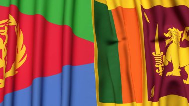 Gerçek kumaş dokusuna sahip ERITREA ve SRI LANKA bayrakları