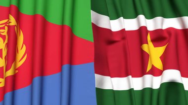 ERITREA ve SURINAME bayrakları gerçekçi kumaş dokusuyla
