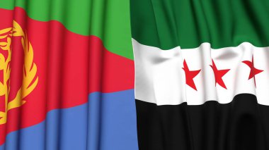 Gerçek kumaş desenli ERITREA ve SYRIA bayrakları