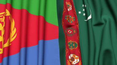 ERITREA ve Türkmenistan bayrakları gerçekçi kumaş dokusuna sahip