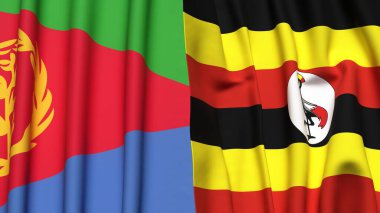 ERITREA ve UGANDA bayrakları gerçekçi kumaş dokusuyla