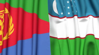 ERITREA ve UZBEKISTAN bayrakları gerçekçi kumaş dokusuyla
