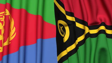 ERITREA ve VANUATU bayrakları gerçekçi kumaş dokusuyla