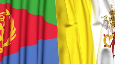 ERITREA ve VATİKAN bayrakları gerçekçi kumaş dokusuna sahip
