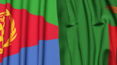 Gerçek kumaş dokusuna sahip ERITREA ve ZAMBIA bayrakları