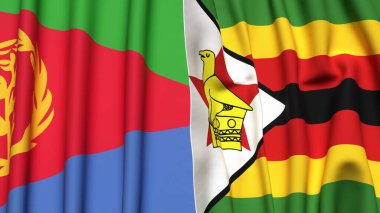 Gerçek kumaş dokusuna sahip ERITREA ve ZIMBABWE bayrakları