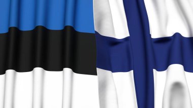Gerçekçi kumaş dokusuna sahip Estonya ve FINLAND bayrakları