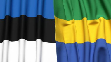 Gerçekçi kumaş dokusuna sahip Estonya ve GABON bayrakları