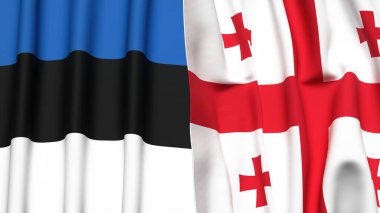 Estonya ve GEORGIA bayrakları gerçekçi kumaş dokusuna sahip