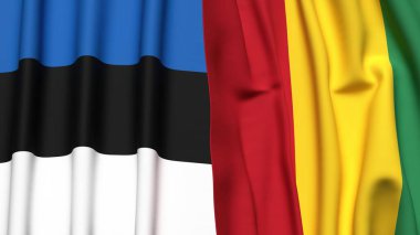 Gerçekçi kumaş dokusuna sahip Estonya ve Gine Bayrakları