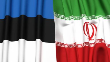 Gerçekçi kumaş dokusuna sahip Estonya ve İRAN bayrakları