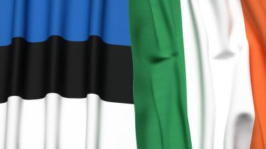 Gerçekçi kumaş dokusuna sahip Estonya ve IRELAND bayrakları