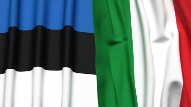 Gerçekçi kumaş dokusuna sahip Estonya ve İtalya bayrakları