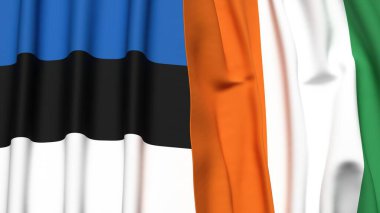 Gerçekçi kumaş dokusuna sahip Estonya ve IVORY Kıyı Bayrakları